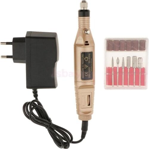 Protable Mini Manicure Kit Electric File Nail Drill Machine Set EU Plug Gold