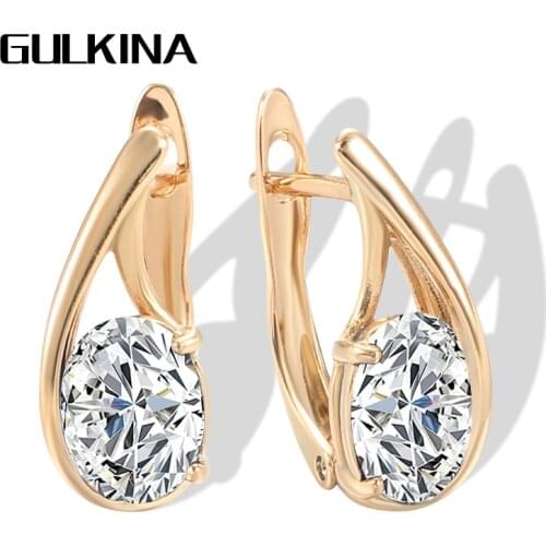 Gulkina Luxury Bride Wedding Earring Fashion 585 Rose Gold Oval Natural Zircon Drop Earring High Quality Daily Fine Jewelry