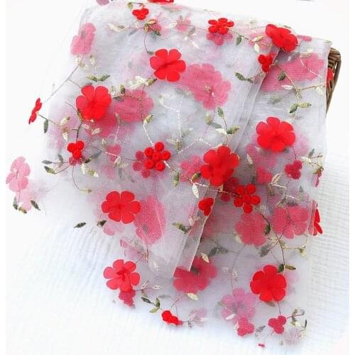 Mesh Multicolor Embroidery Lace Fabric 3D Flower Applique Childrens Clothing Dress Wedding Decoration Wide 145CM