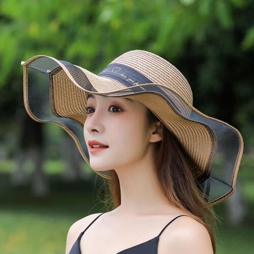 Summer Straw Hat Women Big Wide Brim Beach Hat Sun Hat foldable Sun Block Panama Hats Female Mesh Breathable Hat New