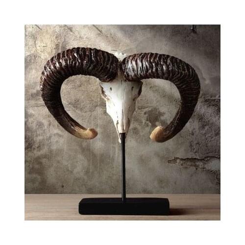 Nordic American sheep skull retro furnishing resin crafts creative home decoration living room model room horn decoration