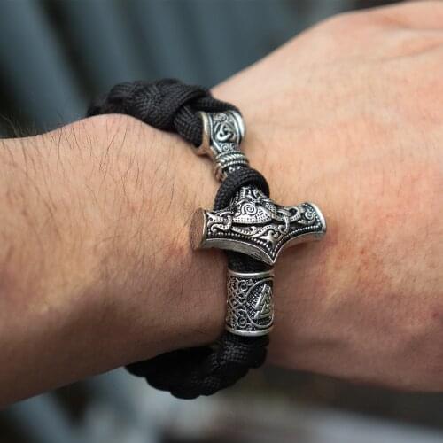 Norse Mythology Men Women Viking Mjolnir Leather Bracelet Thor hammer Wristband Runes Amulet Jewelry