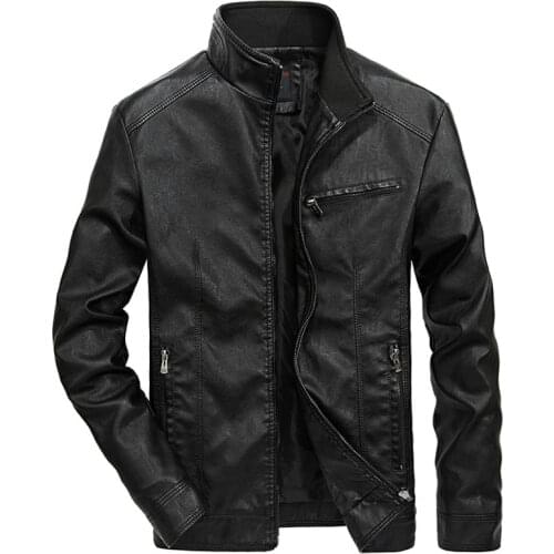 Warm Men Leather Jacket Mens Leather Motorcycle Standing Collar Motorcycle Style Mens Leather Jackets