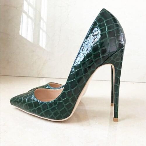 Blackish green patent leather pointed toe women shoes high heel pumps 12cm stiletto dress pumps shoes QP012 CHENSIR9