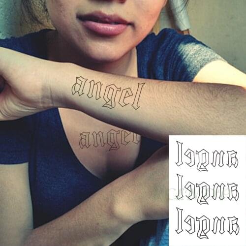 Waterproof Temporary Tattoo Sticker Black Word "angel " English Letters Flash Tatoo Fake Tatto Neck Wrist for Woman Men