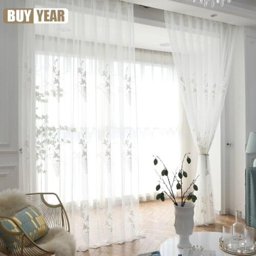 Orchid Embroidered White Tulle Curtains for Living Room Window Balcony Bedroom Finished Curtain