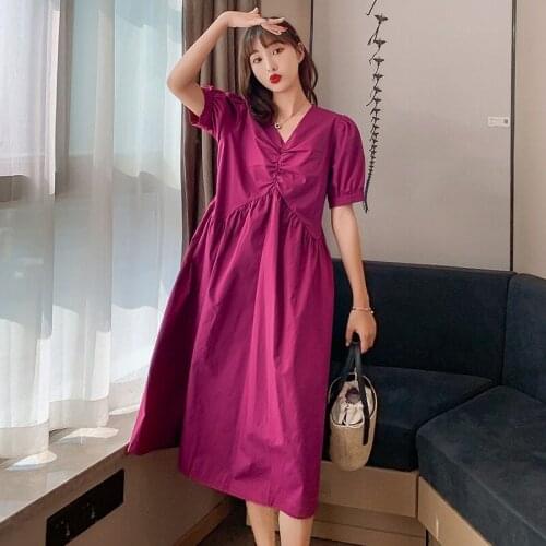 Women Elegant Solid Pleated Party Dress Vintage Plus Size Long Bohemian beach Dresses Vestidos 5XL 6XL 7XL Maternity dress