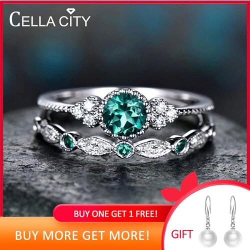 Cellacity classic silver 925 Ring for charm Women with round emerald gemstones Silver 925 Jewelry women party gift 2pcs/lot