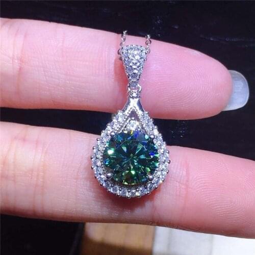Green Zircon Big Round Stone Pendant Necklace Female Luxury Crystal Water Drop Necklaces For Women Vintage Silver Color Necklace