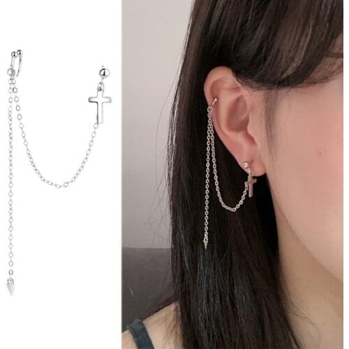 1PCS Punk Silver Colour Long Tassel Cross Stud Earrings For Women Girls Gift Pendientes Brincos Female Jewelry