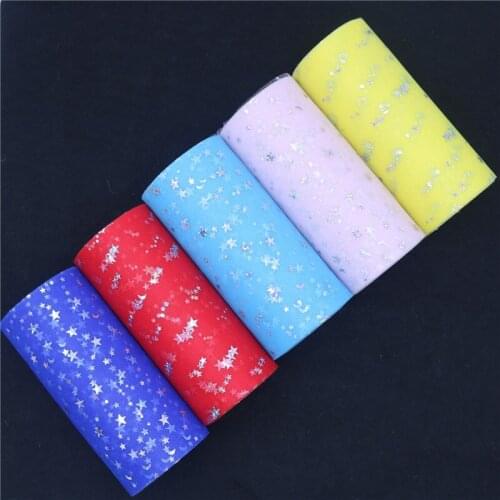 15cm 25y Laser Sequins Star Moon Tulle Fabric Baby Shower Winter Wonderland Decorations Sewing Birthday Gifts Party Dress Fabric