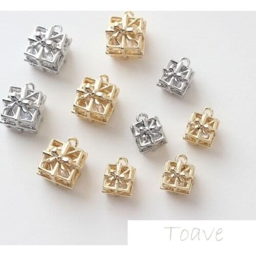 2pcs Three-dimensional square hollow zircon small and delicate pendant copper plated 18K true gold bracelet necklace pendant