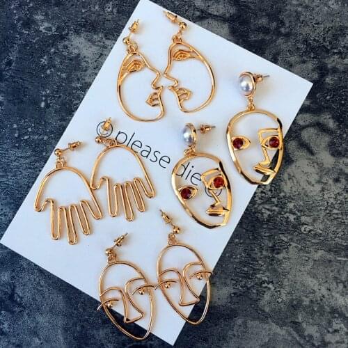 23 Styles To Choose! New Exaggerated Abstract Art Stud Earrings Creative Hollow Face Earrings For Women Statement Earring