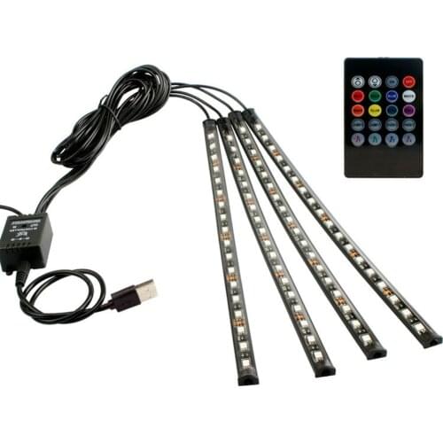 5V USB 4 in 1 LED Car Foot Light RGB SMD5050 72 LED Strip Ambient Lamp