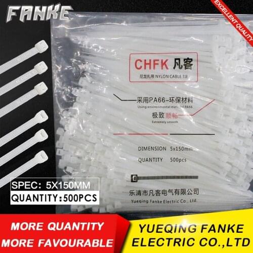 500Pcs/pack 5*150mm High Quality width 3.6mm White Color Factory Standard Self-locking Plastic Nylon Cable Ties,Wire Zip Tie