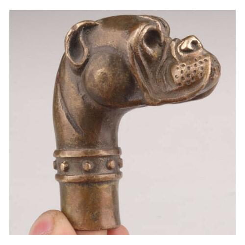 BRONZE PET DOG STATUE OLD CANE WALKING STICK HEAD HANDLE ACCESSORIE COLLECTIBLE