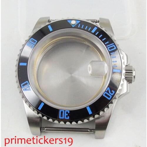 Black blue ceramic bezel 40mm sapphire glass watch case 316L stainless steel fit Miyota 8215 ETA 2836 movement