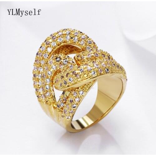 Expensive High Grade Luxury Big Ring White & Gold-color Jewellery Cubic Zirconia Shiny Jewelry Large rings for women