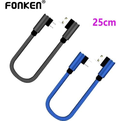 FONKEN Micro USB Short Cable 90 Degree Phone Charger Cable USB C 25cm Mini Charging Cable For Xiaomi Samsung Android Charger