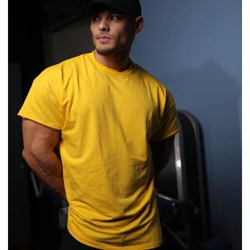 2021 Summer Sports Tide Brand Fitness Short Sleeve T-shirt Mens Solid Cotton Loose Casual Running Training Clothes
