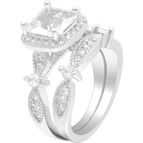 Hainon Vintage Luxury Jewelry Ring Sets Silver Color Cubic Zirconia Wedding Engagement Promise Rings For Women Bridal Ring Sets