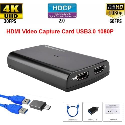 HDMI Video Capture Card 4K Screen Record USB3.0 1080P 60FPS Game Capture Device for Game Streaming Live Recording Dongle