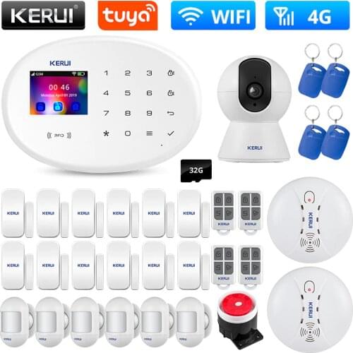 KERUI 4G GSM WIFI Tuya Smart Home Alarm system Kit Wireless Alarm Security System IP Camera Control Autodial Siren Sensor Kit