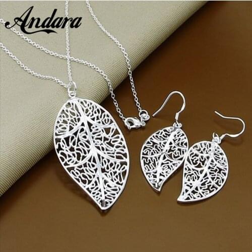 Classic Silver 925 Jewelry Sets Hot Sale Maple Leaf Necklaces Earrings Sets For Women Wedding Party