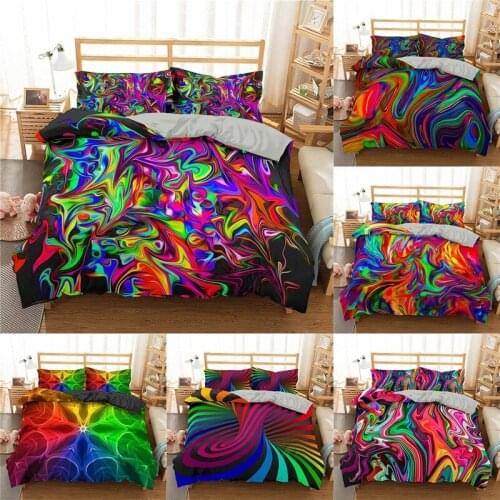 3D Psychedelic Bedding Set 2/3Pcs Abstract Rainbow Color Oil Painting Duvet Cover Set Single/Double/Twin/Full/Queen/King Size