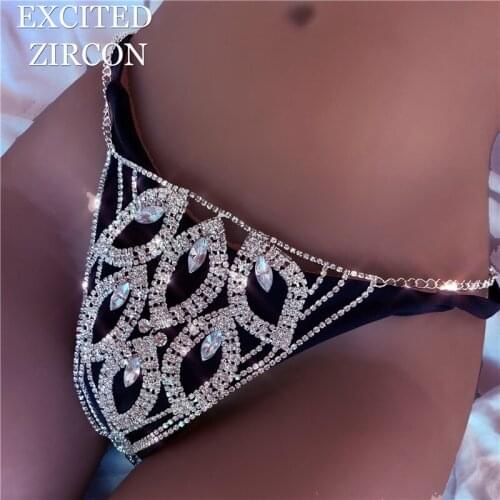 New fashion luxury sexy delicate womens bikini underwear panties body chain set zircon crystal leaf bra thong Valentines Day