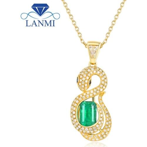 LANMI Snake Shape Pendants Solid 18Kt/AU750 Yellow Gold Diamonds Natural Emerald Pendant For Women Without Necklace Chain