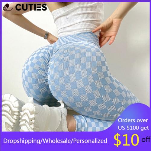 Fashion Plaid Printed Capri Pants Women High Waist Seamless Leggings for Fitness Gym Clothing Female Tights Pants Women 2021