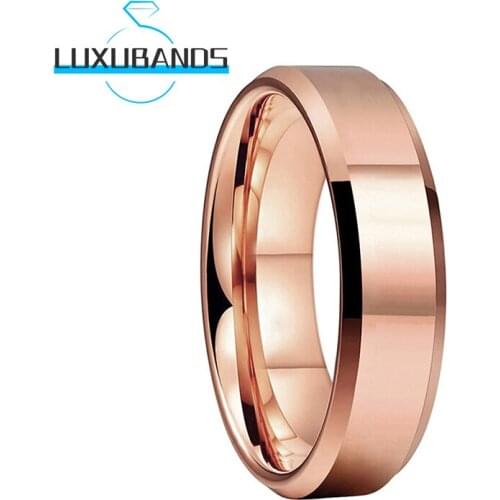6MM Wemens Tungsten Wedding Rings Rose Gold For Men Pipe Cut Engagement Bands Beveled Edges Polished Finished Comfort Fit