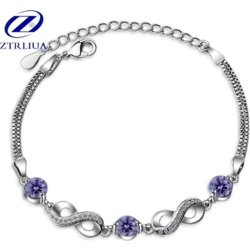 New Fashion Small Fresh 925 Sterling Silver Jewelry Purple Crystal Number 8 Shaped Gourd Female Bracelets SB96