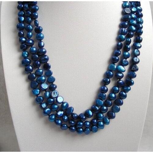 18" baroque 3row navy blue freshwater pearls necklace