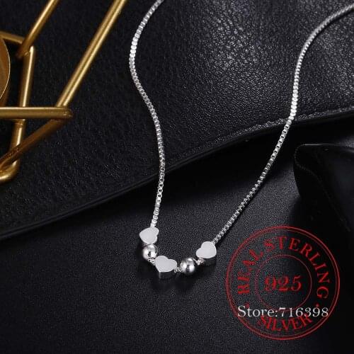 New Sale 925 Sterling Silver Love Heart Ball Necklace Box Chains Female Korean Small Fresh Geometric Pendant Necklace for Women