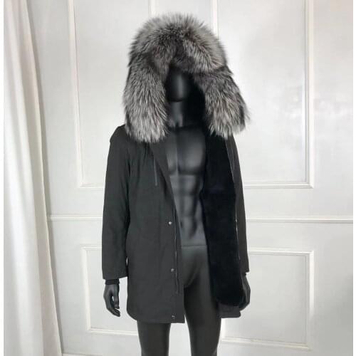 Parka Men Jacket Hooded Windproof Real Fur Parkas Natural Rabbit Fur Liner Fox-Fur-Collar Coat