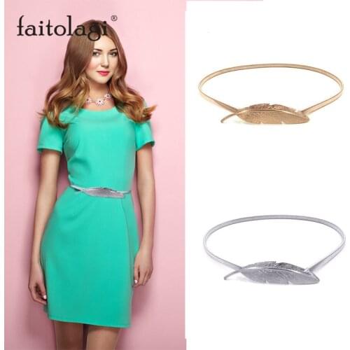 Gold Silver Thin Belt Stretch Skinny Flower Leaf Women Waist Belt Elastic Chain Female Dress Belt ceinture femme pasek damski