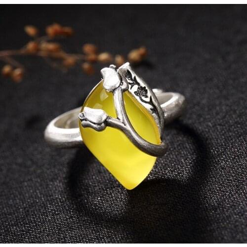 Silver S990, Pure Silver, Antique Rose, Chalcedony, Pomegranate, Red Corundum, Sterling Silver Ring, Wholesale Ring