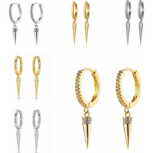 High-Quality 925 Sterling Silver Ear Buckle Small Hoop Earrings For Women Punk Gold Silver Color Spike Earrings Fashion Jewelry
