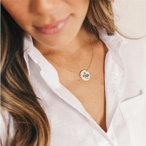 DoreenBeads Stainless Steel Birth Month Flower Necklace For Girlfriend Gift Silver Color January Carnation Flower For Men