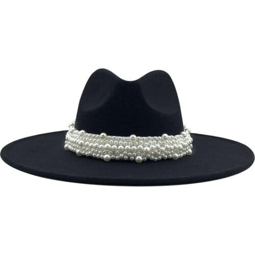 Girl Wool Fedora Hat Hawkins Felt Cap Wide Brim Ladies Trilby Chapeu Feminino Hat Women pearl Jazz Church Godfather Sombrero Cap