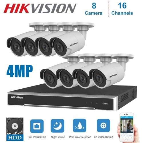 4K Netwerk Hikvision 16 Kanalen Poe NVR Video Surveillance Met 8 Pcs Ip Camera Beveiliging Nachtzicht Cctv Security systeem Kit