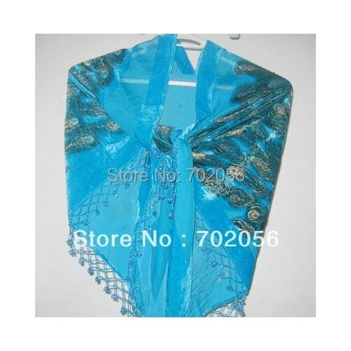 Triangle Beaded Peacock Silk velvet feeling nalon rayon Shawl Velvet Burn Out Duster Opera Scarf Wrap #2499