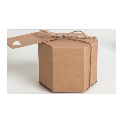 Vintage Kraft Paper Hexagon Candy Box Luxury Wedding Shower Favor Sweets Boxes Birthday Blank Favor box with rope and tag