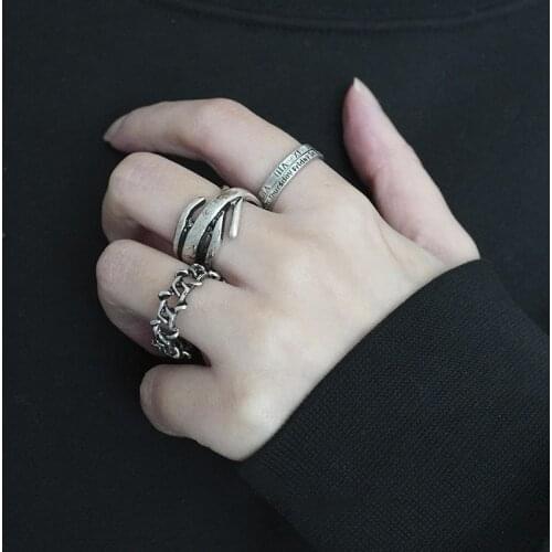 Punk Hip Pop Vintage Silver Plated Ring Set For Women Men Unisex Retro Numbers Engraving Personality Opening Finger Ring Gifts