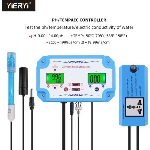Yieryi Online 3 in 1 pH/EC/TEMP Water Quality Detector PH Controller With Relay Plug Repleaceable Electrode BNC Type Probe