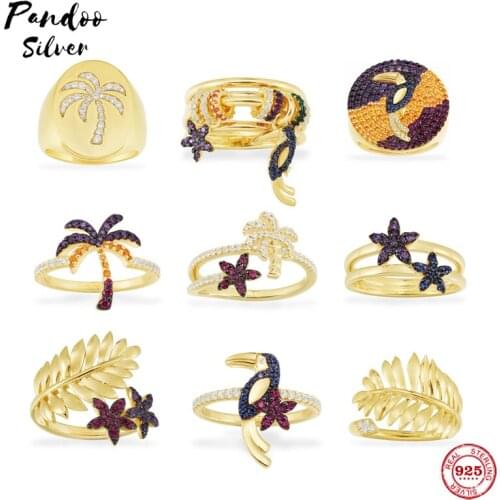S925 Sterling Silver Jewelry 1:1 Copy,Collection TROPICANA,Tropical Toucan Ring,Tropical Floral & Palm Leaf Ring With Logo