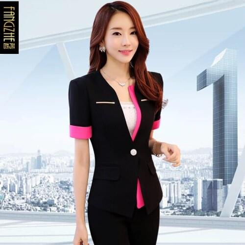 Womans Fashion Airline Uniforms New Elegant short-sleeve Jacket+Pant/Skirt Suit Formal Workwear 2pcs Suits