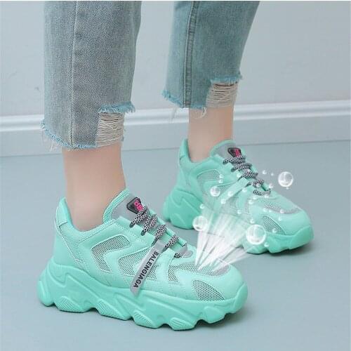 New Womens Chunky Sneakers Thick Bottom Platform Vulcanize Shoes Fashion Breathable Casual Walking Trainers For Female Eu 35-40